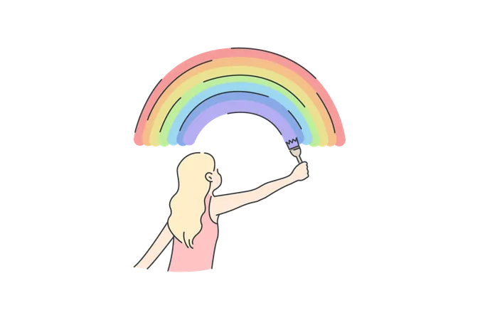 Girl is filling color in rainbow  Illustration