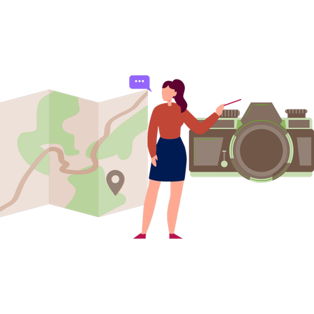 Girl is finding trip location  Illustration