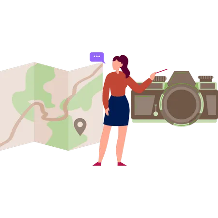 Girl is finding trip location  Illustration