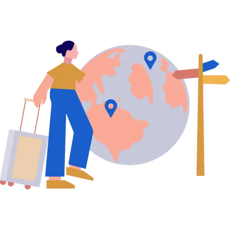 Girl is finding way on airport  Illustration