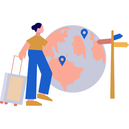 Girl is finding way on airport  Illustration