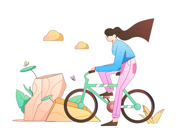 Girl is finding way while riding bicycle  イラスト