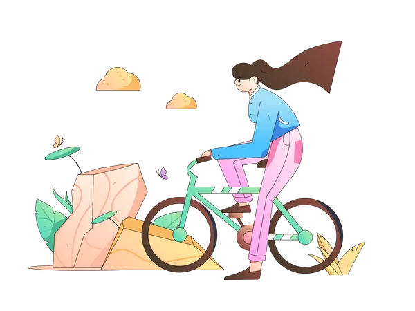 Girl is finding way while riding bicycle  イラスト