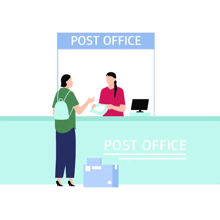 A Girl Is Getting A Parcel From The Post Office Illustration