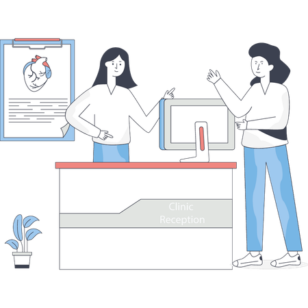 Girl is getting information at  hospital counter  Illustration