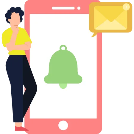 Girl Is Standing By The Mobile Phone Illustration