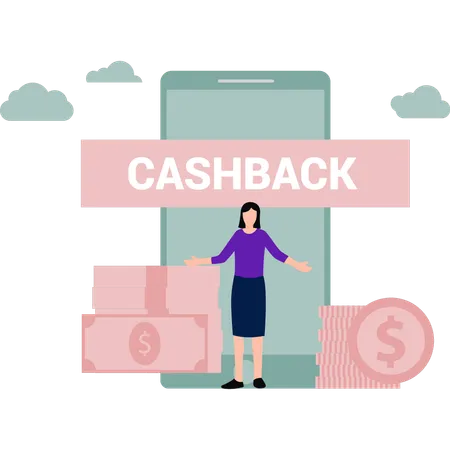 Girl Is Getting Online Cashback Offer Illustration