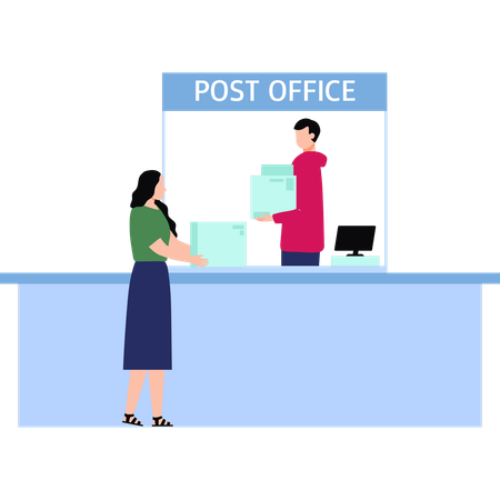 Girl is getting parcels from post office  Illustration