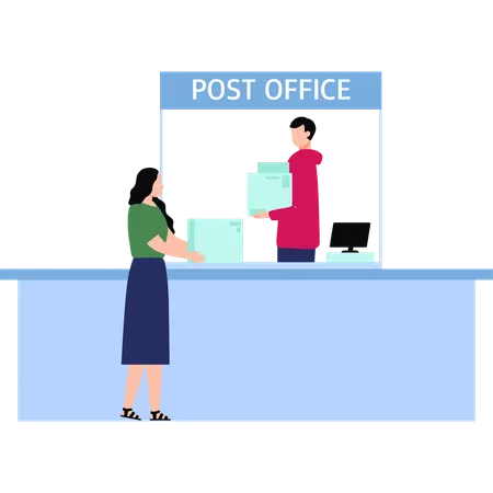 Girl is getting parcels from post office  Illustration