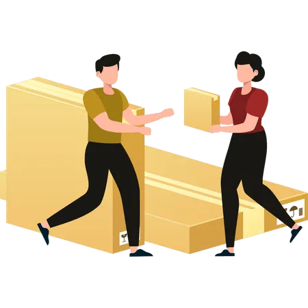 A Girl Is Giving A Delivery Package To A Boy Illustration