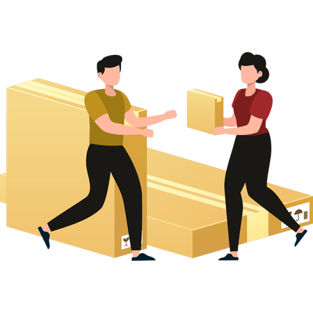 Girl is giving a delivery package to a boy  Illustration