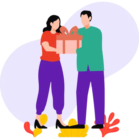 Girl is giving gift box to boy  Illustration