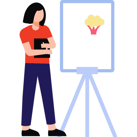Girl is giving presentation in classroom  Illustration