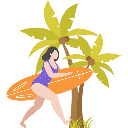 Girl is going surfing  Illustration