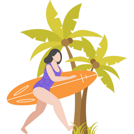 Girl is going surfing  イラスト