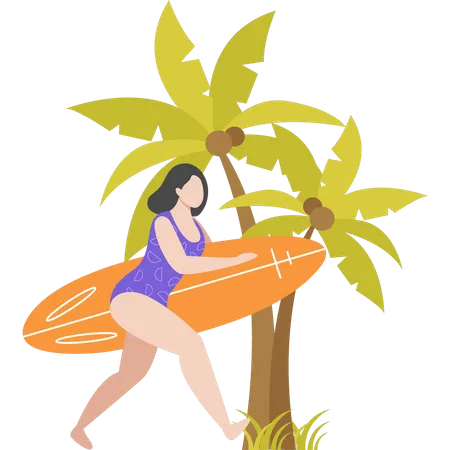 Girl is going surfing  イラスト