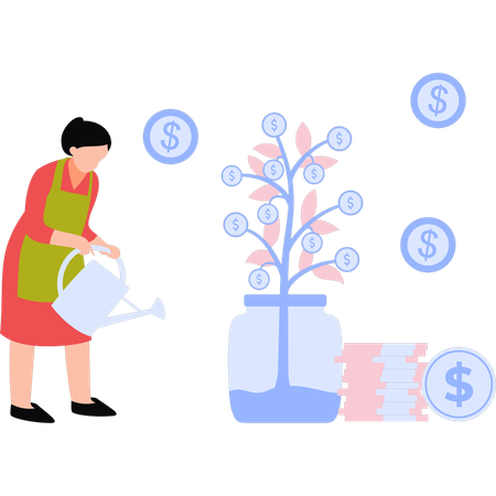 Girl is growing dollar plant  Illustration