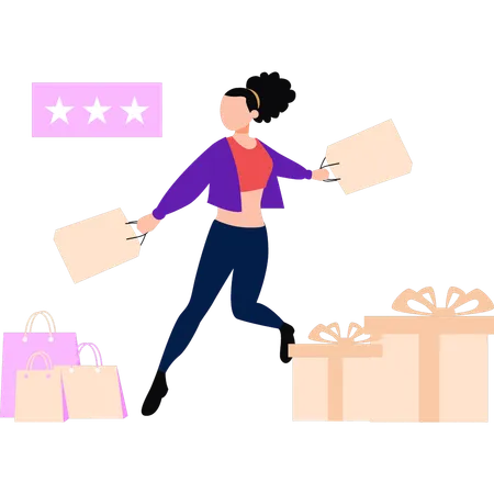 Girl is happy after doing sale shopping  Illustration