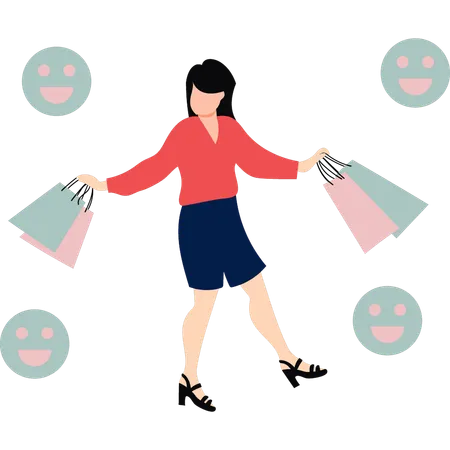 Girl Is Happy After Doing Shopping Illustration