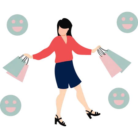 Girl is happy after doing shopping  Illustration