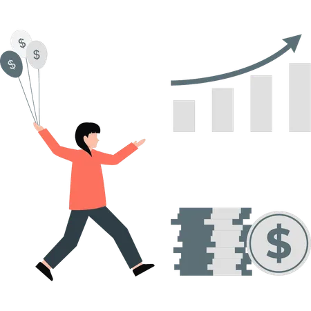 Girl is happy after increase in the finance business  Illustration