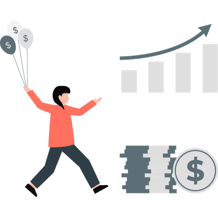 Girl is happy after increase in the finance business  Illustration