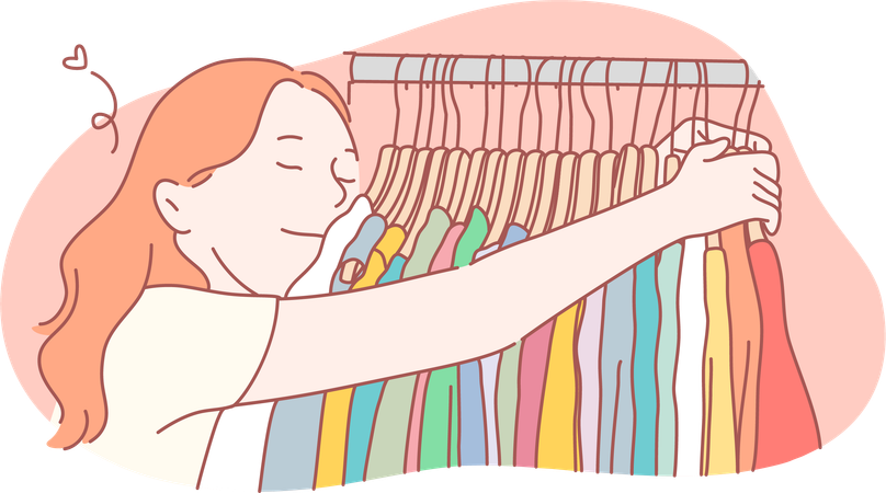 Girl is happy while purchasing her favorite clothes  Illustration