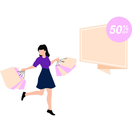 Girl is happy with 50% sale offer  Illustration
