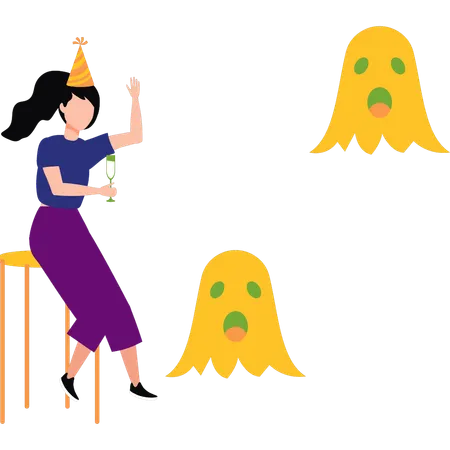 Girl is having fun on Halloween  Illustration