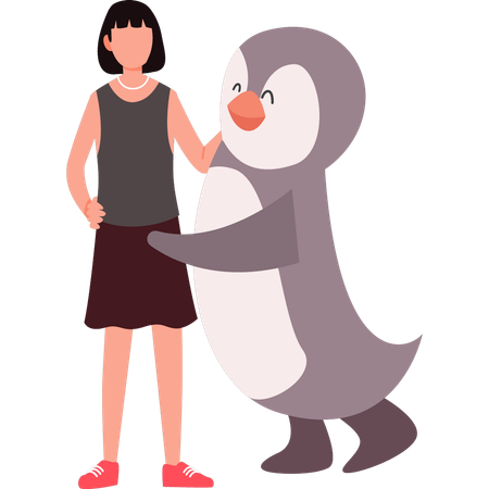 Girl is having fun with penguin  Illustration