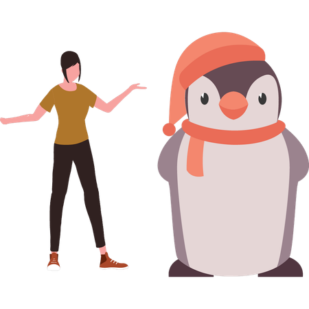 Girl is having fun with penguin  Illustration