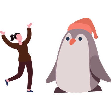 Girl is having fun with penguin  Illustration