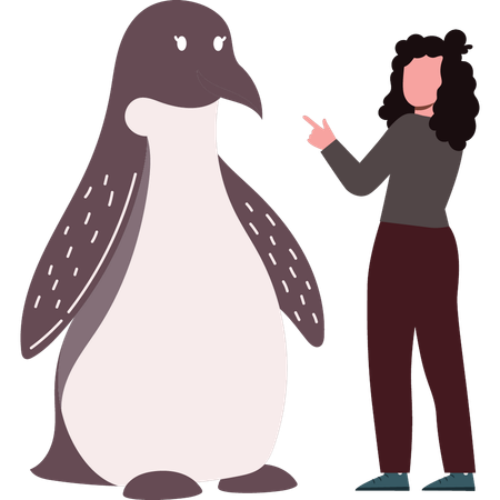 Girl is having fun with penguin  Illustration