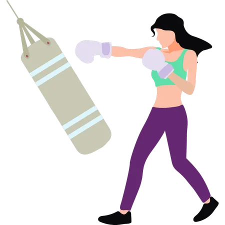 Girl Hitting A Punching Bag Illustration