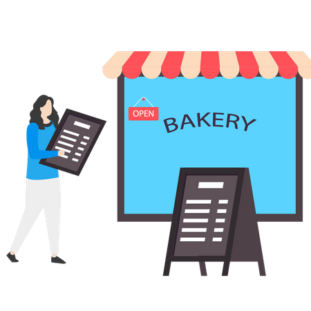 Girl is holding a bakery menu  Illustration