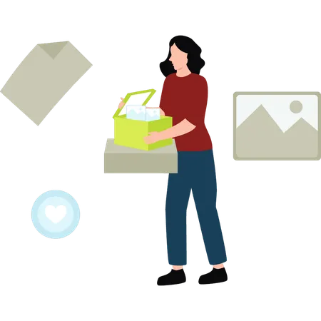 Girl is holding a box of pictures  Illustration