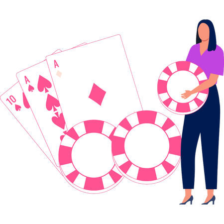 Girl is holding a casino chip for gambling  Illustration