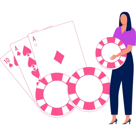 Girl is holding a casino chip for gambling  Illustration