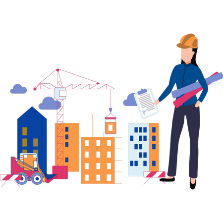 Girl is holding a contract for building  Illustration