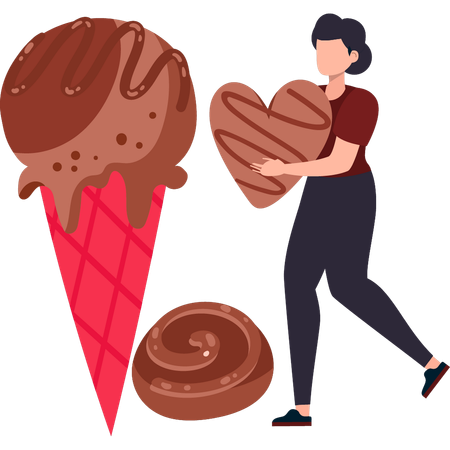 Girl is holding a heart-shaped chocolate  イラスト