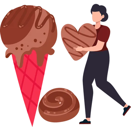 Girl is holding a heart-shaped chocolate  イラスト