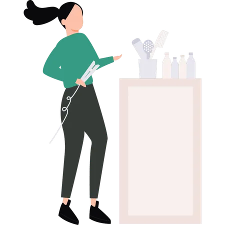 The Girl Is Holding A Straightener Illustration