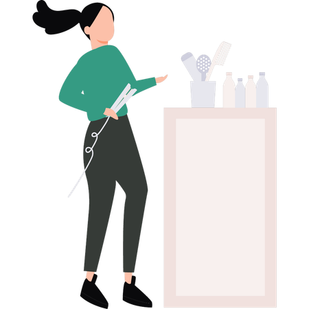 Girl is holding a straightener  Illustration