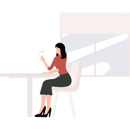 Girl is holding a wine glass  Illustration