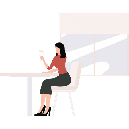 The Girl Is Holding A Wine Glass Illustration