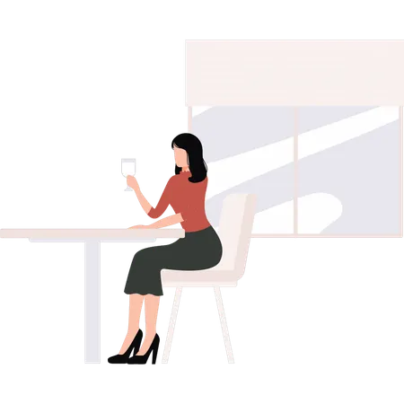 Girl is holding a wine glass  Illustration