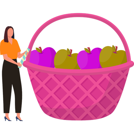 Girl is holding an apple basket  일러스트레이션