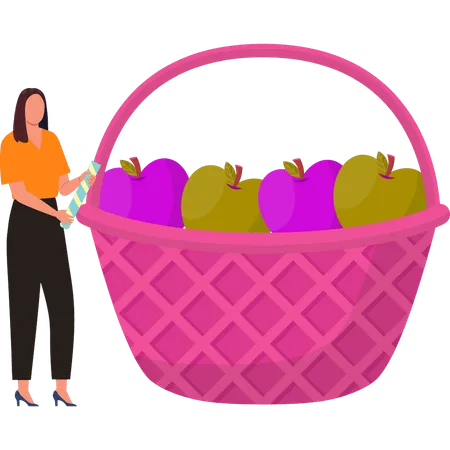 Girl is holding an apple basket  イラスト