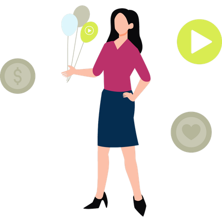 Girl is holding balloons for advertising  Illustration