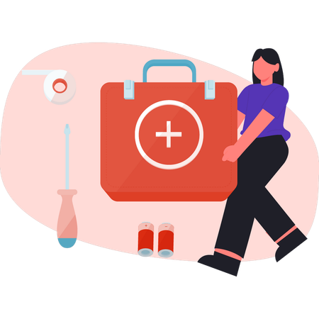 Girl is holding first aid kit  Illustration